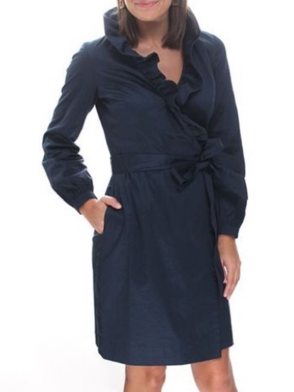 Elizabeth McKay Deep Navy blue long sleeve Scotland ruffle dress size 6